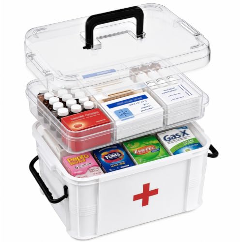 15QT Clear Medicine Organizer Box with Handle, Medicine Box for College Dorm Student, Plastic First Aid Organizer, Thickened Medical Boxes, Multipurpose Med Boxes for Home, White by Gifhomfix - Used condition - US$25.10