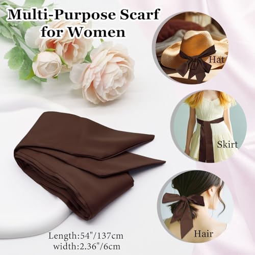 Bow Ties for Women Ribbon Self Tie Satin Necktie, Solid Color Skinny Scarf for Neck Hairband Handbag Belt Purse Hat4
