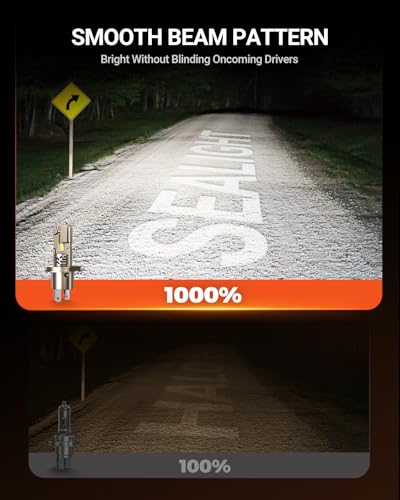 Image of SEALIGHT H4 /9003 Bulbs, 50,000LM Super Bright H4 Driving Bulb, 6500K White 9003 Halogen Raplacement Fog Lights, Canbus Ready Direct Fit, Plug-N-Play, Pack of 2