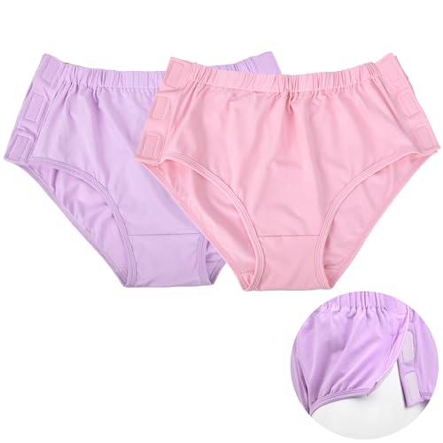 EXCLEN Womens Easy Adaptive Underwear Briefs, Magic Stick Closure, for Patients, Elders, Pack of 2.