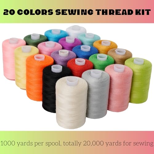 Lrdcreee LRD-N-T20CS Sewing Thread Kit 20 Colors Polyester Sewing Thread Set 1000 Yards Per Spool Black & White For Sewing Machine, Hand Stitching And Quilting Use thumb #1