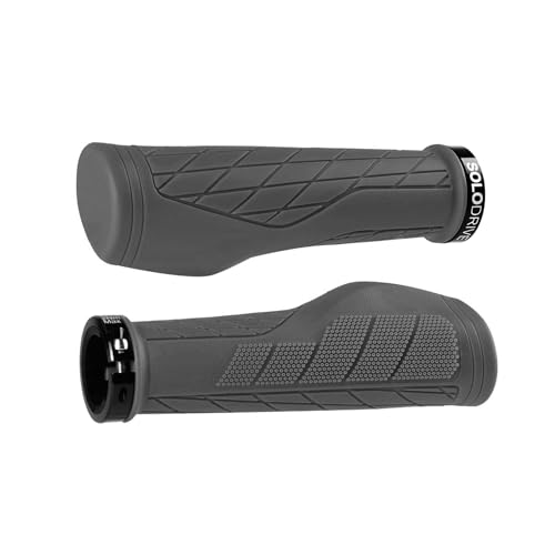 SOLODRIVE Ergonomic Design Mountain Bike Grips, Comfortable Bicycle Handlebar Grips, Single Lock-on and Non-Slip MTB Handle, Fit MTB, E-Bike, Hybrid, Scooter (Grey)