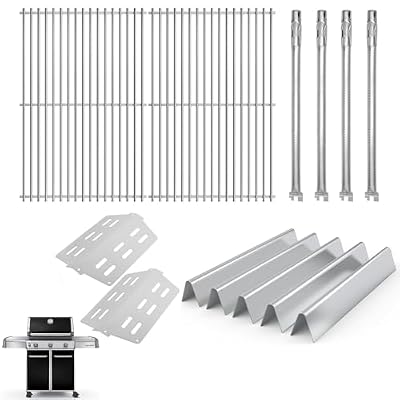 Grill Parts Kit for Weber Genesis 300 330 Series Genesis E330 E310 S310 S330 EP330 S320 E320 EP-310 EP-320 Grill Parts, Stainless Steel Genesis Grates Flavorizer Bars Grill Parts Kit, 4Pcs Burner Tube