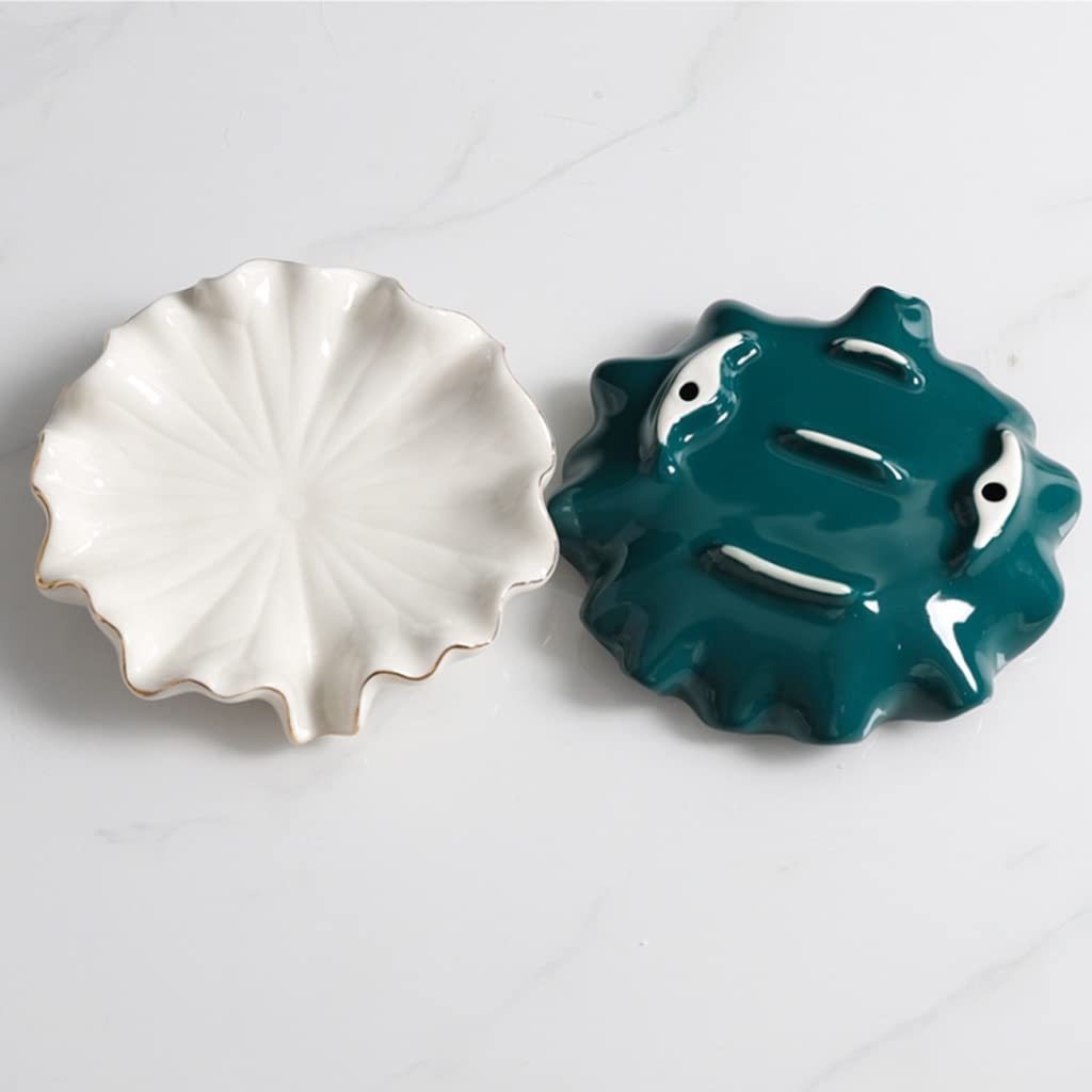 Jabonera Autodrenante Lotus hoja forma de drenaje jabonera de drenaje de jabón simple plato de jabón interior baño cocina cerámica loto hoja jabón plato plato sostenedor Jabonera Jabonera Guardar