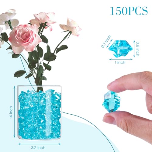 image for DomeStar Light Blue Fake Ice Rocks, 150PCS Acrylic Gems Crystals Plast