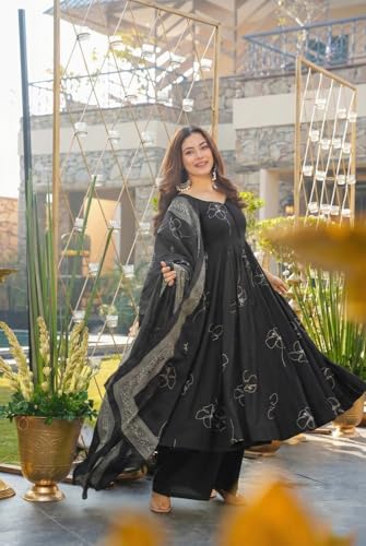 Image of ANNI Designer Women's Viscose Blend Umbrella Style Printed Kurta Palazzo with Dupatta | Elegant Kurta Set for Women | Stylish Palazzos & Dupatta Set | Ethnic Wear for Women