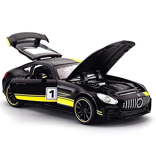 Image of Invite Enterprise Exclusive Alloy Metal Pull Back Die-Cast Car 1:32 Merecdes Amg Gtr Diecast Metal Pullback Toy Car With Openable Doors,Light Music Boys Gifts Toys For Kids(1:32 Amg Gtr-Black /Yellow)