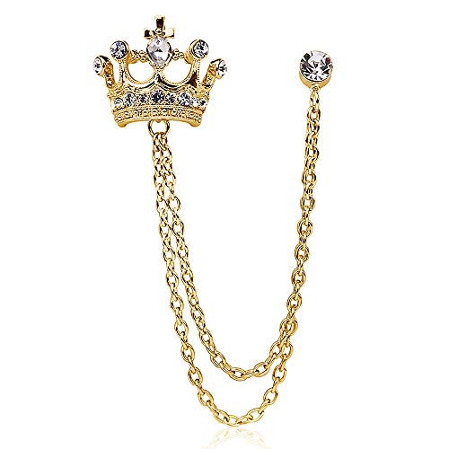 YOOE British Style Rhinestone Crown Chain Brooch. Retro Crystal Corsage Pin, Tassel Chain Suit Jacket Brooch Pin for Men Husband Gifts (Gold) YOOE British Style Rhinestone Crown Chain Brooch. Retro Crystal Corsage Pin, Tassel Chain Suit Jacket Brooch Pin for Men Husband Gifts (Gold)