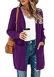 TASAMO Womens Cardigans Open Front with Pockets Side Split Draped Casual Knit Sweaters(Large, Purple)