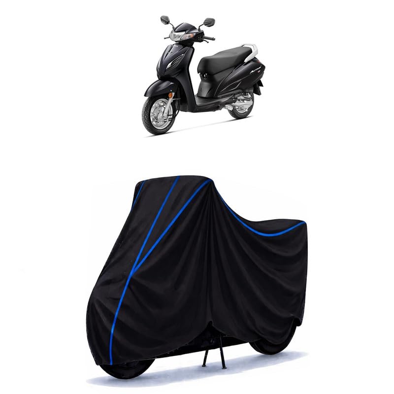 Image of Scooty Cover Water Resistant for Activa 6G BS6 | Universal Scooter & Bike Cover | Heavy Duty UV Dust, Rain & Scratch Protection | Elastic Fit All Weather Indoor Outdoor | Black with Blue Piping