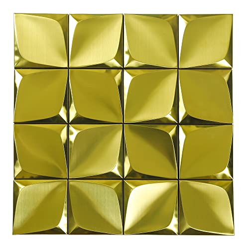 Kasaro 10-Piece Peel And Stick Tile Backsplash, 3D Stainless Steel Tile For Kitchen Wall, Metal Mosaic Tiles, Decorative Self Adhesive Wall Tiles For Living Room, Bathroom, Gold #TOP11