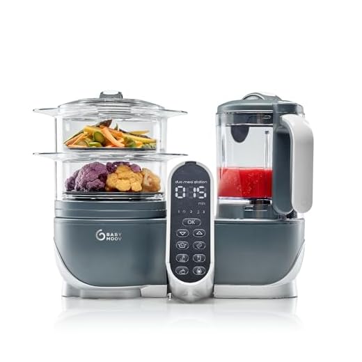 Babymoov Duo Meal Station Grey: Multi-Speed Baby Food Maker Steamer and Puree Blender, Baby Food Processor that warms & defrosts (Nutritionist Approved)