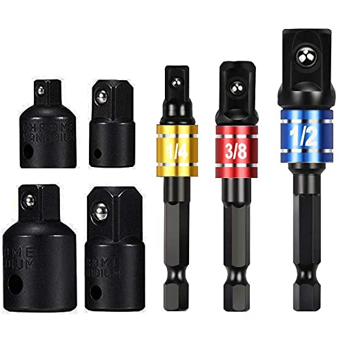 wohot 7pcs Juego de Adaptadores Reductores de Impacto, 3 Adaptadores de Dado de Grado Impacto 1/4 3/8 1/2+ 4 Adaptador de Llave de Vaso 1/4'' a 3/8'' – 3/8'' a 1/4'' – 3/8'' a 1/2'' – 1/2'' a 3/8''