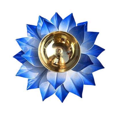 EIN SOF Brass Lotus Diyas for Home Decoration – 5 inches Medium Size Puja Akhand Diya, Decorative Diwali & Christmas Festival Item with Gift Box, Blue Flower