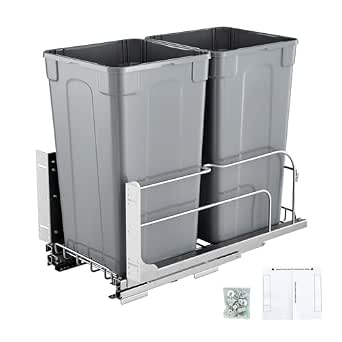 VEVOR Pull-Out Trash Can, 27 QT x2 Double Under Mount Kitchen Waste Container with Door Kit and Soft Close Slide