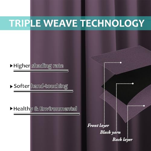 Image of NICETOWN 100% Blackout Lined Curtains, Plum, 1 Pair, 42 inch Width x 63 inch Length Each Panel, 2 Thick Layers Completely Blackout Window Treatment Panels Thermal Insulated Drapes for Kitchen