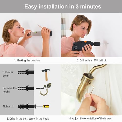Image of HIKMLK Leaf Shaped Curtain Holdbacks 2pcs, Handmade Metal Curtain Side Holders for Wall, Antique Bronze Brass Curtain Tieback Hook Pull Backs for Drapes Window Home Decoration
