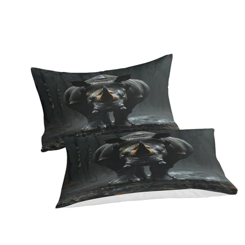 Housse de couette imprimé rhinocéros 3D anti-plis en microfibre douce