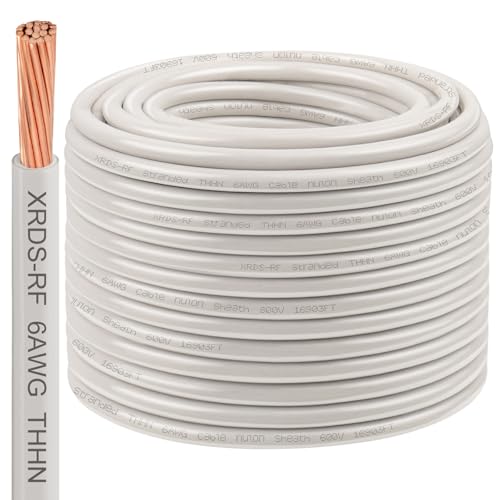 Image of 6AWG THHN Electrical Wire 200FT - Stranded Bare Copper Conductor with PVC and Nylon Insulation, Heat and Oil Resistant Cable for Indoor & Outdoor Wiring