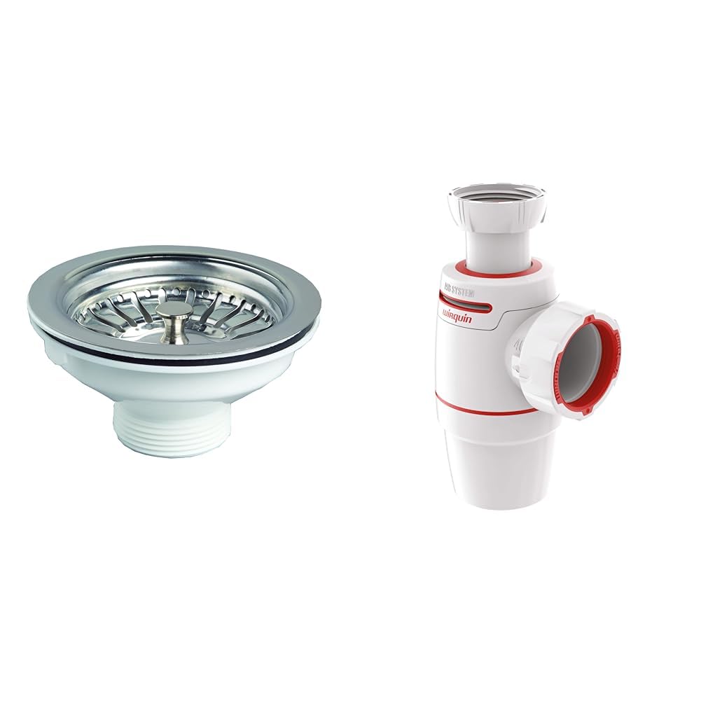 Bonde à panier inox ø90 mm et siphon évier Néo Air 40 mm avec joints injectés