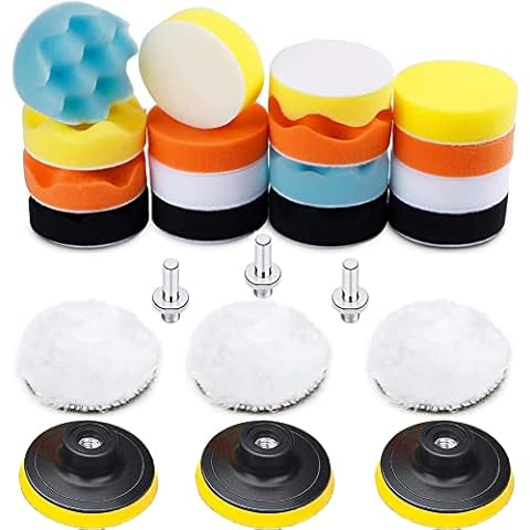 Dimoxii Polishing Pads Sponge,3" Woolen Waxing Buffing Kits, Auto Car Polisher Compound with M10 Drill Adapter (25) Cover