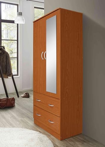 image for HODEDAH 2 Door Wood Wardrobe Bedroom Closet with Clothing Rod Inside C