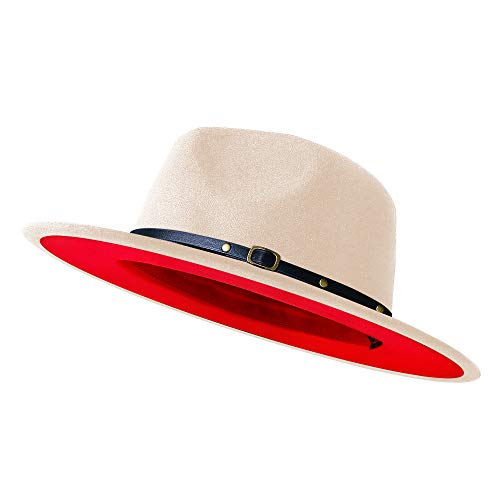 Image of Wide Brim Fedora Hats for Women Men Two Tone Dress Hat Felt Panama Hat in Two Audlt Size