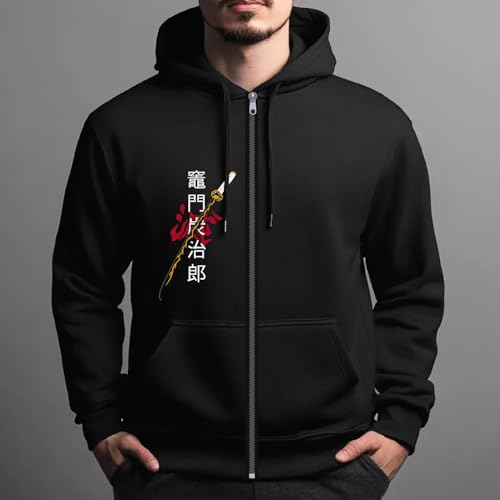 Image of Anime Zipper Hoodie for Men Stylish | Regular Fit Demon - Slayer Printed Hoodie | Cotton Fleece Long Sleeve Zip Up Hoodie Sweatshirts