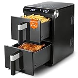 Citybee 11L XXL Heißluftfritteuse 2 Kammern, Dual-Zone Doppelkammer Turm-Airfryer mit SYNC/MATCH, 2800W Touch, 13 Programme, 50–200°C, Timer 1–60 Min, spülmaschinenfeste Antihaft-Körbe, Schwarz