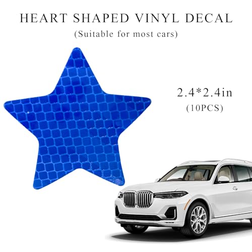 Image of 10PCS Vinyl Decal for Cars, High Intensity Reflective Sticker Night Safety Sign Bumper Decals, Waterproof Grid Vinyl Stickers Scratch Cover for Auto Window Laptop (Star, Blue)