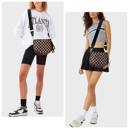 Image of Lushandy Bum Bag Checkered Crossbody Bag Mom Everyday Purse | Roomy Space, Wipe Clean, Wide Strap