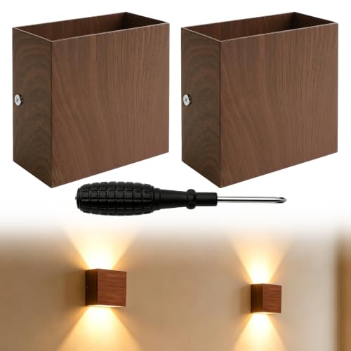 Apliques de pared interior LED 7W en aluminio nogal pack de 2 lámparas 3000K