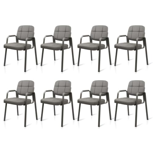 Image of CLATINA Classic Reception Chair with Padded Armrests and Sturdy Steel Frame, Ergonomic Guest Chair for Office Conference Waiting Meeting Room, Grey (8 Pack)