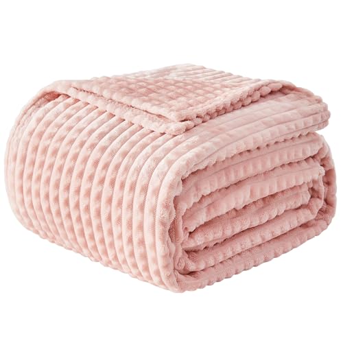 Image of EMME Fleece Blanket, 3D Jacquard Throw Blanket for Couch and Bed, Soft Cozy and Fluffy Blankets Lightweight Luxury Flannel with Geometric Grid Design (Pink, 50 inch x 60 inch)