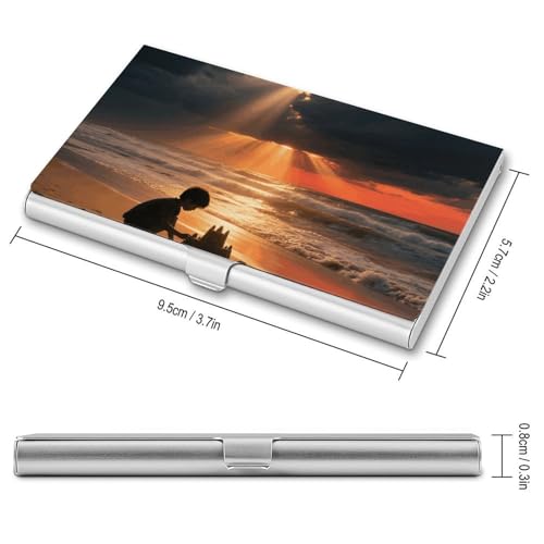 Business Card Holder Metal Slim Business Card Case Sea Sunset Professional Cards Organizer Pocket Name Cards Case Credit Holder Wallet for Men Women Buckle Style Shut2