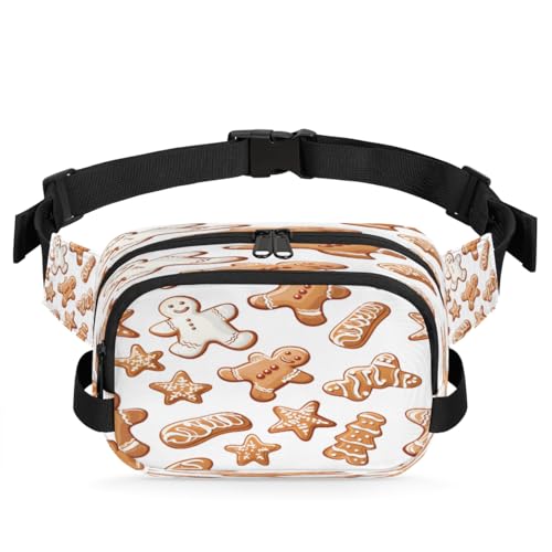 Cute Gingerbread Waterproof Square Fanny Pack with Adjustable Strap Dual Zipper Storage Lightweight Design for Travel Hiking Running Daily Use Unisex Crossbody Waist Bag for Men Women