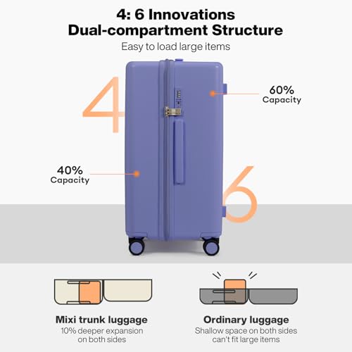 mixi Trunk Luggage 26 Inch Large Checked Luggage PC Hard Shell Rolling Travel Suitcases with Spinner Wheels & TSA Lock, Dreamy Purple4