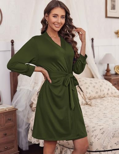 Image of HOTOUCH Womens Robe Lightweight Short Knit Bathrobe Soft Ladies Sleepwear with Pockets