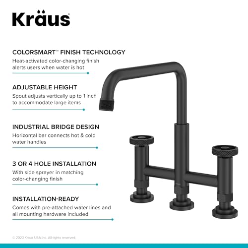 KRAUS Urbix Industrial Bridge Kitchen Faucet with Side Sprayer in Brushed Gold, KPF-3125BG by Kraus - Image 4