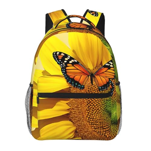 Sac à dos ordinateur portable noir imprimé tournesol et papillon pour fille