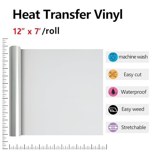 Image of RENLITONG HTV Shiny Silver PU Stretch Metallic Heat Transfer Vinyl 12 Inch x 7 feet Roll DIY for T-Shirt Clothing Iron on Vinyl for All Cutter Machine Glossy(Shiny Silver)