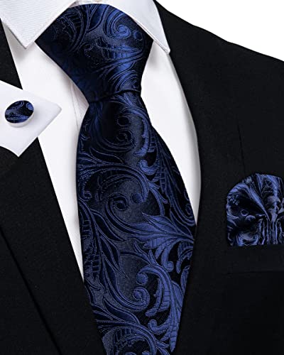 Image of DiBanGu Mens Paisley Tie Set Silk Woven Jacquard Necktie and Pocket Square Cufflinks Gift Set for Wedding Bussiness