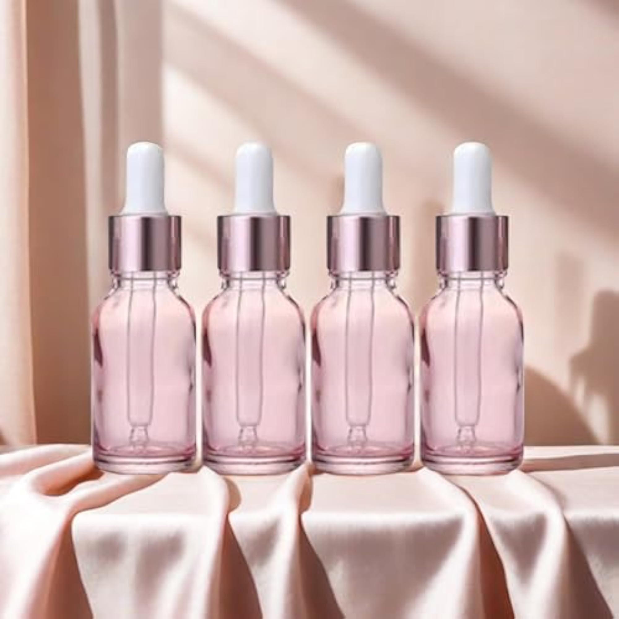 4 Pcs 10ml Pink Dropper Bottles Glass