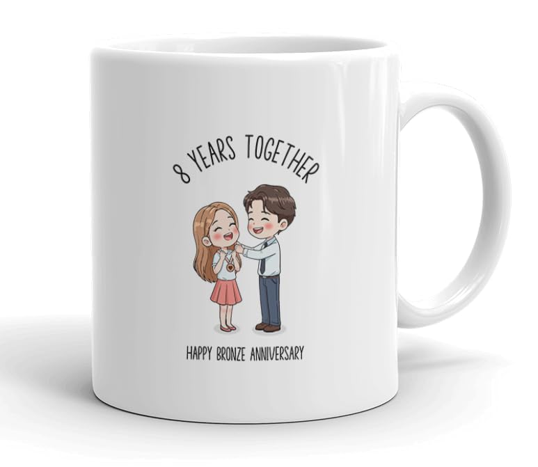 VIROSA 8 Years Bronze Anniversary Mug – 11oz Ceramic Coffee Cup Gift for Husband, Wife, Couples – Eighth Wedding Anniversary Present Idea, Romantic Keepsake — image 1