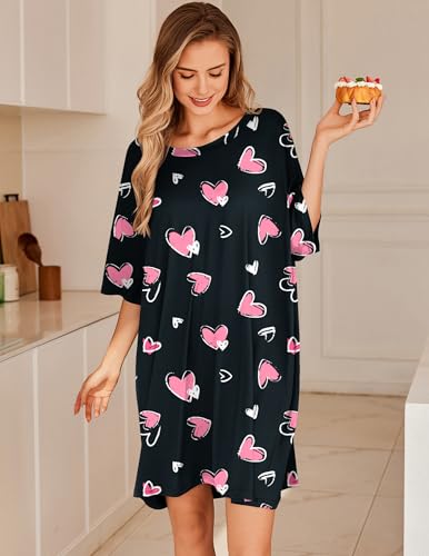 Image of Ekouaer Plus Size Nightgowns for Women Oversized Sleep Shirt Short Sleeve Nightshirt T-Shirt Dress Sleepwear S-5XL