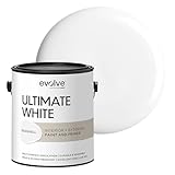 Ultimate White Paint & Primer in One, Eggshell White, 1 Gallon – Interior & Exterior, One-Coat Coverage, Excellent Hide, Low Odor, Low VOC, Washable Paint for Walls, Ceilings & Trim