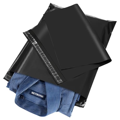 Image of Metronic Poly Mailers 12x15.5 100pack Plastic Shipping Bags Envelopes Black | Medium Mailers Poly Bags for Clothing, Self-Sealing Waterproof Mailing Bags for Small Business Packaging Shipping Apparel