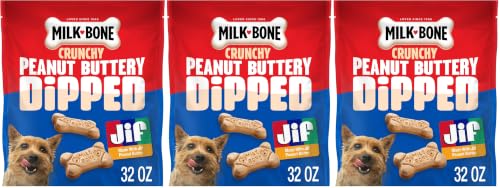 Image of Milk-Bone Peanut Buttery Dipped Dog Biscuits with Jif Peanut Butter, 32 Oz. Bag (Pack of 3)