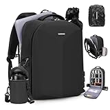 RAINSMORE Camera Backpack Hard Shell for DSLR/SLR Waterproof Camera Bag with Laptop Compartment 15.6 Inch Professional Camera Case with Rain Cover Photography Backpack Bag with Camera Lens Case Black