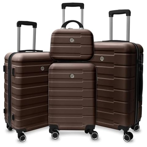 Vasysvi 4 Piece Luggage Set with Spinner Wheels TSA Lock, Hardshell Lightweight Suitcase,Hardside Luggage Sets Lightweight Luggage Travel Luggage for Women Men Family Trip(12/20/24/28in) Brown Cover